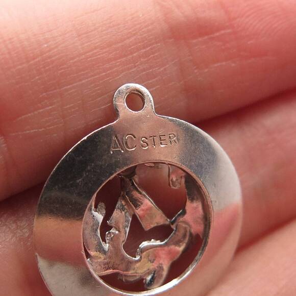 925 Sterling Silver Vintage Lab Sapphire Gem & Enamel "Merry Christmas" Pendant - Picture 6 of 6